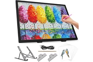 Zocelight A3 Wiederaufladbarer Leuchttisch mit Ständer/Klemmen, LED-Lichtpad mit 3000mAh Akku, 3 Farben & 6 Helligkeitsstufen Leuchtplatte für Diamond Painting, Zeichnen, Tattoo und Vinyl-Weeding