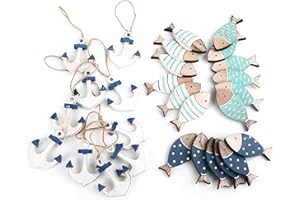 Logbuch-Verlag Conjunto Decorativo de Madera de Estilo Marino 28 Piezas: Peces y Anclas en Tonos Azules, Marrones y Blancos - decoración Marina Verano - Manualidades marinas