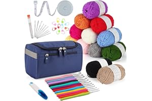 Aeelike Kit Crochet avec Fil à Crocheter, Crochet Débutant Complet utile pour débutants, Enfants, Adultes, 2,0-8,0 mm Ergonomique Aiguille à Crochet, sac à crochet Bleu Marine, Tricot Accessoires