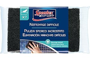 SPONTEX EXPERT – Tampons Nettoyage Difficiles - Récurants et Très Résistants – Lot de 7 Tampons 31110172 Noir