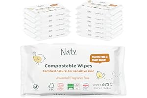 ‎NATY Eco by Naty Bezzapachowe chusteczki dla niemowląt - w 100% kompostowalne i na bazie roślin, dobre dla dzieci i wrażliwej skóry noworodków (12 x 56 |672 sztuk)