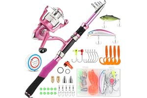 PLUSINNO Ladies Pink Telescopic Fishing Rod and Reel