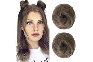 REECHO 2 PCS Mini Claw Clip in Messy & Cat Ears Hair Bun Extensions Wig Accessory Updo Hairpieces for Women Girls (Pack of 2-3" Straight, Ash Light Brown)