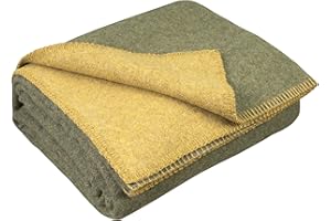 LYHome Travel Blanket - Extra Warm Picnic Throw, Bed Camping Outdoor Wool Blankets, Cozy Soft Throws, Military Army and Garden Outside Use (51x67 in | 130x170 cm | Olive Green - Mustard Double-sided)