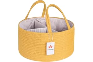 AUNHUIT Baby Nappy Caddy Organiser Yellow Portable Caddy Nursery Storage Bin Large Hanging Storage Basket with Changeable Compartments Boy Girl Newborn Baby Diaper Caddy Organizer