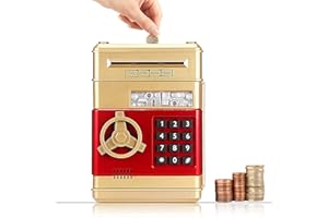 Auped Salvadanaio elettronico password, salvadanaio mini bancomat salvadanaio, Banca dei Soldi delle Password per Contanti Monete Bancomat Mini Monete Migliori per Bambini (Oro)
