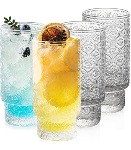 Eden & Willow Striped Highball Glasses | Durable And Stylish, Set Of 6