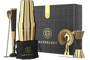 BarDeluxe® Boston Shaker Set da 5 pezzi, set barista, cocktail mix, 750 ml, shaker Boston, set da cocktail in acciaio inox, accessori per cocktail, set regalo di lusso, borsa e ricettario (oro)