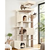 Globlazer S80 Tree Scratcher Beige XXL 204 cm for 4-5 Grand Cats Indoor | Tree with 3 Large Nests, Extra Large Platform, Easy