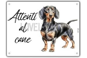 LOVELYTILES CARTELLO ATTENTI AL CANE IN METALLO, VARIE RAZZE, stampa UV, resistente all'esterno e dalla intemperie, misure 15 x 20 o 20 x 30 (BASSOTTO, 15 x 20)