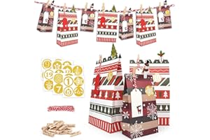 ONEHAUS Calendrier de l'Avent à remplir de Grands Sacs en Papier Cadeau pour remplir soimême des Sacs à Main Penguin Advent