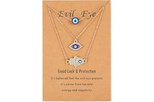 Genkigold Collane Occhio Malvagio e Hamsa Placcate Oro/Platino -Radianti Diamanti di Laboratorio,Pendente Mano Occhio Blu Turco -Regalo di Gioielli di Protezione Fortunato in 3 Pezzi per Donne Ragazze
