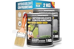 SNAPPY BLUE [2kg + Brocha] Impermeabilizante Transparente con Poliuretano, Sellador Impermeable Fugas Agua, Revestimiento Impermeable Definitivo, Hidrofugante Invisible para Techos, Terrazas y Exteriores