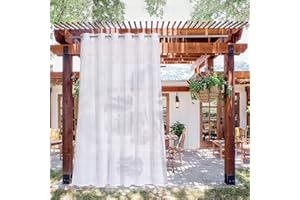 NICETOWN Rideau extérieur imperméable, Voile Transparent à Texture Respirante avec œillets en Acier Inoxydable pour Porche/Cour/Porte coulissante/terrasse, 213,4 x 243,8 cm, 1 Panneau, Blanc