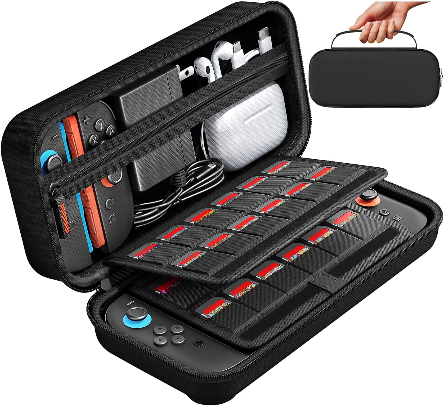 daydayup Switch 2 Carry Case Compatible with Nintendo Switch 2, with 24 Games Cartridges Protective Hard Shell Travel Carrying Case Pouch for Switch 2 Console & Accessories,Black