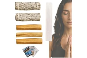 Kit Limpieza Energética: 2 Sahumerios Naturales de Salvia Blanca + 3 Palo Santo + 1 Selenita Natural 8-10 cm | Regalos espirituales | Purificación, Meditación y Protección Espiritual | SamayZen