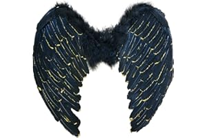 Yummy Bee Angel Wings Adult - Large Fairy Wings 60cm x 40cm - Black Angel Wings - White Angel Wings - Red Devil Wings - Real Feather Wings - Gold Wings Halloween (Black - Gold Glitter)