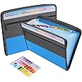 Seagull flight of fashion 13 Pockets Expanding File Folder with Sticky Label and Side Pocket, A4 Accordion Document Organizer for Certificates, Students, Office, Interview -35 x 27 x 4 cm - Teal Blue
