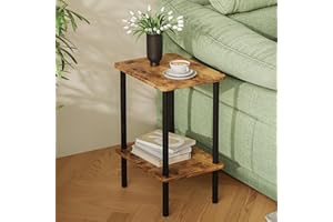 APICIZON 2 Tier Side Table, Narrow End Table with Storage Shelf, Bedside Table Nightstand for Small Spaces, Bedroom, Living Room, Entryway, Farmhouse, No-Tool Assembly, Rustic Brown