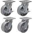 Syration Heavy Duty Caster Steel Cast Iron Wheel, Tool Box and Workbench Caster-Set of 4 4000 LB Capacity (5 inch, 2Swivel&2Brake))