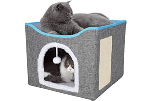 umorismo Cat Cave For Indoor Multifunctional Cat House Foldable Soft Cat Bed With Cat Scratch Board & Ball For Cat Little Dog