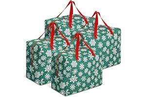 Kajaia 4 Pcs Christmas Decorations Storage Container Bag 18 x 15 x 10 Inch Christmas Ornaments Storage Holiday Ornaments Accessories Storage Bag with Handles Hold Xmas Trees Lights (Green)