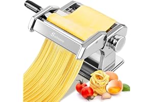Sailnovo Maquina Para Hacer Pasta, 180 aleación de aluminio Maquina Pasta Fresca, con 9 Ajustes de espesor ajustables y 2 máquinas de corte, Maquina Pasta es muy adecuado para pasta(Plata)