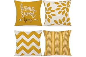 ZWJD Kissenbezug 40x40 4er Set Dekokissen Kissenbezüge Dekoration Outdoor Kissenbezüge Leinen Dekokissen für Schlafzimmer, Sofa, Stuhl, Bett, Garten (40 x 40 cm,Dunkelgelb)