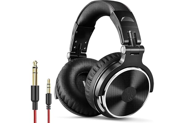 OneOdio Casque Audio Filaire DJ Piano Guitare avec Micro, Hi-Res Audio Extra Basse Son, Léger Confort Pliable Casques avec Share-Port, 2 câbles - Headphone pour PC Studio Monitor AMP Pro-10