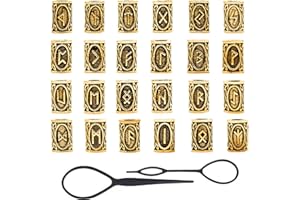 WUDQIJI Wikinger Rune Bart Perlen 24 Stück 10 ×13mm Flechten Runenperlen Bartschmuck Haar-Bartperlen Bartperle Wikinger für Flechten Armband Halskette DIY Anhänger Schmuck(Gold)