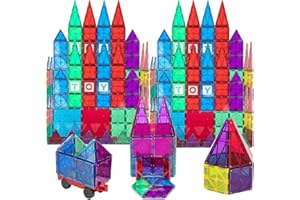 Playmags Clear Colors Płytki z silnym magnesem - 56 szt. Klocki Magnetyczne Zestaw do budowania z autem - Kolorowe i trwałe zabawki magnetyczne STEM Rozwijają zdolności motoryczne i kreatywność