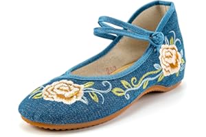 RVROVIC Mode Damenschuh Walking Tanz Stickerei Vintage Mary Jane Flats