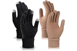 TAGVO 2 Paia Di Guanti Invernali Lavorati a Maglia Per Donna, Alcuni Guanti Caldi, Guanti Touch Screen Con Fodera In Pile Sottile, Adatti Per Attività Ricreative Al Chiuso o All'Aperto