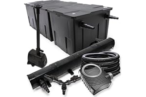 SunSun Kit Complet: CBF-350C Filtre de Bassin jusqu'à 90000 L, NEO10000 Pompe de Filtration 10000l/h 80W, CUV-272 Lampe UV 72W, 25m Tuyau 25 mm, HJ-943 Fontaine 800l/h 16W, Y-Distributeur