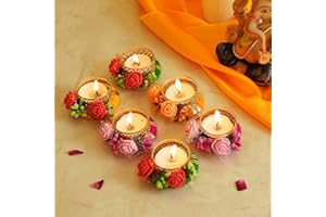 TIED RIBBONS 6 pcs Mini Tealight Holder for Diwali Decor, Traditional Diwali Décorations for House, Handmade Tea Light Candle Holders, Indian Return Gifts for Diwali