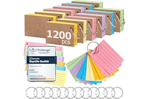 ‎SIUMIR Siumir 1200 Stücke Karteikarten, Doppelseitiger Druck, A8 Lernkarten, mit Krafteinband und Loseblattring, Sechsfarbige Linierte Karteikarte, geeignet für Büros & Wohnungen & Schulen (7.4 x 5.2 cm)