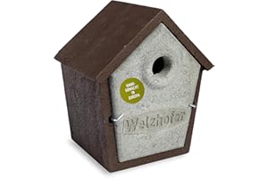 Welzhofer Holzbeton Nistkasten Rocky, langlebiges und spechtsicheres Vogelhaus mit 34mm Einflugloch, für Kohlmeisen, Kleiber, Trauerschnäpper, Haus- & Feldsperling & Gartenrotschwanz, Made in Europa