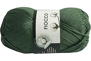 filati italiani Cotone Fiocco. 100% Cotton, 50g (125m) per Uncinetto e Maglieria (Militare - 7725)