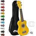 TIGER UKE7-YL Ukulélé Soprano pour Débutants avec Sac de Transport, Médiator en Feutre, Jeu de Cordes de Rechange Et Doté d'Un Jeu de Corde Aquila - Jaune