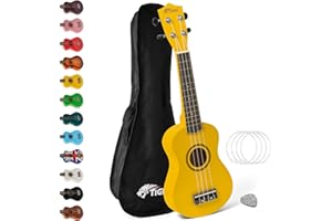 TIGER UKE7-YL Ukulélé Soprano pour Débutants avec Sac de Transport, Médiator en Feutre, Jeu de Cordes de Rechange Et Doté d'Un Jeu de Corde Aquila - Jaune