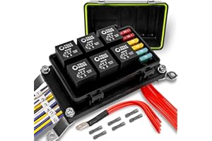 ONLINE LED STORE 12V Auto Waterproof Fuse Relay Box Block Kit w/ 12AWG + 16AWG Pre-Wired Harness [6 Bosch Style Relays & 10 Fuses Included] Universal Relay Panel for DC Automotive Vehicles Cars Marine Boat Jeep