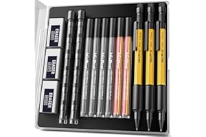 Nicpro 3 Pezzi Matite per Falegname, Portamine 1,3 mm con 36 Mina, 3 Gomme, Fusto Metallo Resistente Alle Intemperie, Meccaniche Carpentiere Resistente per Marcature Esterne Lavorazione del Legno