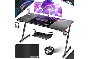 ‎KESSER KESSER® Gaming Tisch 180cm x 80cm | Z-Form Gamer Schreibtisch | Kopfhörerhaken & Kohlebeschichtung | Ergonomischer PC Computertisch | Stabiler Tisch mit Getränkehalter Schwarz