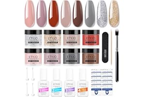 ETYJO 29-In-1 Nagelpuder Starter Set, 8 Farben Nude Gray Sliver Glitzer Dipping Powder Nails Set Starter mit Base & Top Coat Activator Brush Saver, schnell trocknendes French Nagelpulver Set