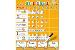 Fiesta Crafts Star Reward Chart - Motivational Magnetic Behaviour & Chore Chart for Kids, Toddlers, Boys, & Girls with 200+ Stars & Dry Pen - Engaging & Interactive for Children with 20 Activities