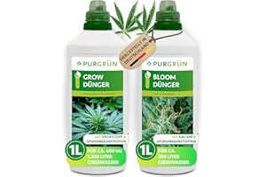 Purgrün® Cannabis-Dünger-Set 2 x 1 Liter– Schnell wirksame mineralische Rezeptur – Vollspektrum-Nährstoffe für Wachstum & Blüte – Flüssigdünger Indoor & Outdoor – Für Autoflower, Sativa & Indica