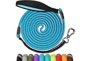 Aystkniet Laisse élastique pour chien - 15 m - Absorbe les chocs - Avec poignée rembourrée - Fils réfléchissants - Crochet verrouillable - Laisse solide anti-peluches pour chiens de taille moyenne