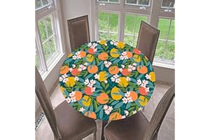 Morbuy 3D Fruta Manteles Redondo Antimanchas, Elastico Manteles Redondo Impermeables Poliéster Lavable Mantel de Mesa para Hogar Comedor Jardín Fiesta (Mandarina,Diámetro 160cm)