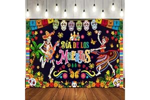 DPKOW Dia De Los Muertos Banner Day of The Dead Decorations, Large Fabric Mexican Fiesta Background Banner Halloween Photo Backdrop Sugar Skull for Mexican Party Decorations Cinco de Mayo, 185*110cm