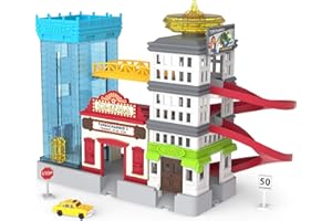 DRIVEN by Battat WH1076Z Series Big City Cruisin' kieszonkowy zestaw do zabawy - 7 szt. budynków, taksówka, rampy i znaki drogowe - zabawki i zestawy samochodów dla dzieci w wieku od 3 lat